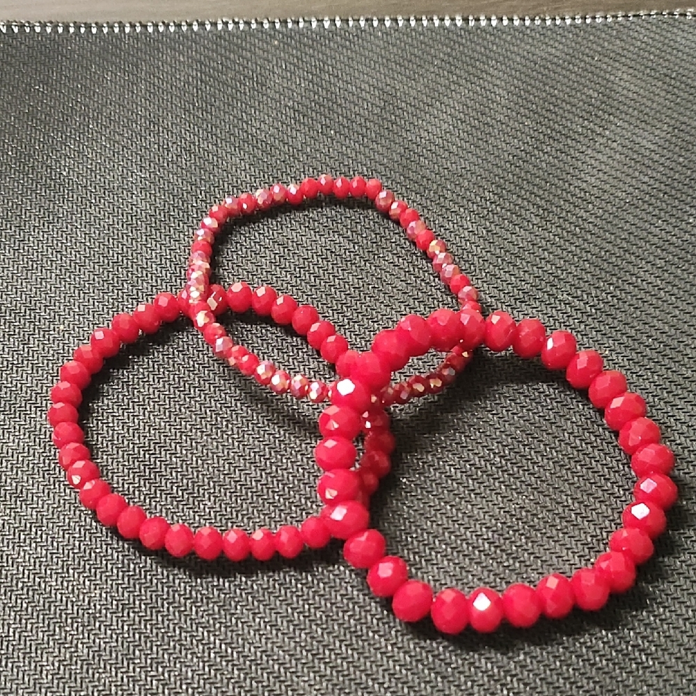 3 Elegant Red Beaded Bracelets